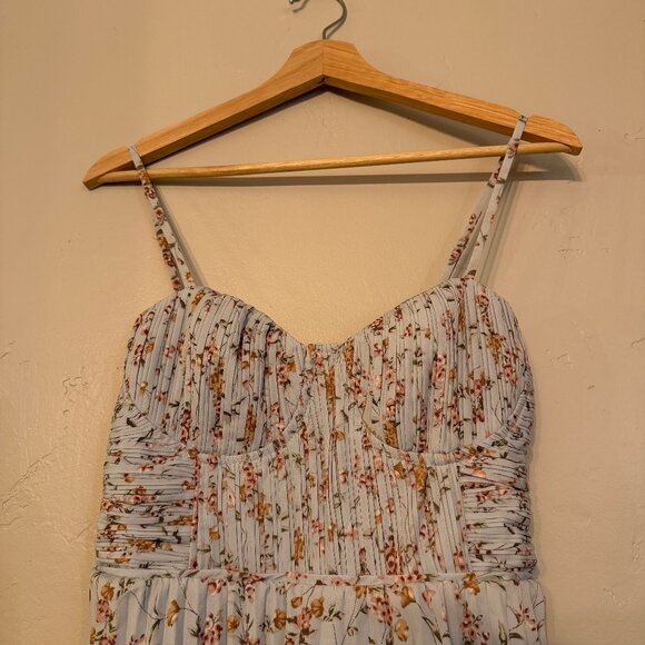 Lulu's Cascading Crush Pale Blue Floral Print Tiered Bustier Midi Dress Size SM - Picture 5 of 8